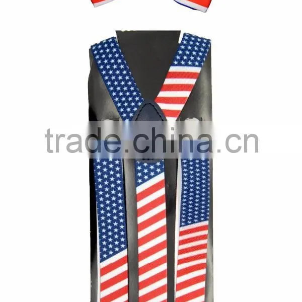 Men Women America USA Flag Braces Bowtie Set Adult Bow Tie & Suspender Set photo-4