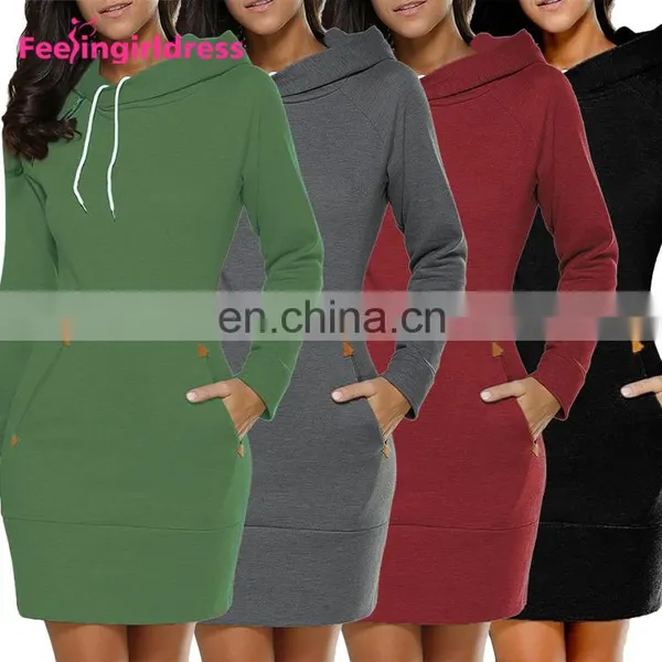 Elegant Fashion 5 Color Long Sleeve Ladies Hoodie Dress Mini Length Women Winter Sweater Dress photo-2
