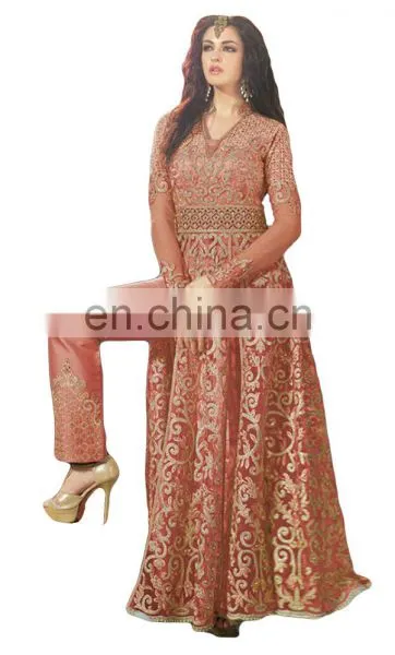 Wedding Party Wear Net Anarkali Style Lehenga Suits 2017 (Semi-Stitched) photo-2