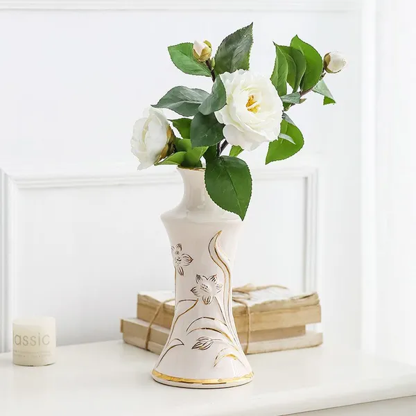 Creative Palace European Romantic Gild White Tall Ceramic Vase For Living Room Decor photo-3