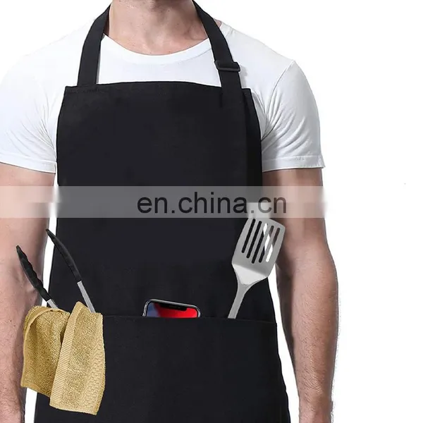 Wholesale Custom Made Logo Printing Adjustable Polyester Durable Kitchen Apron For Cook With Pockets and Hats photo-3