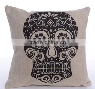 Soft Linen Cotton Material Pillow Case for Car Sofa Home Decor Customized Cushion Cover Case Skull Printed photo-2