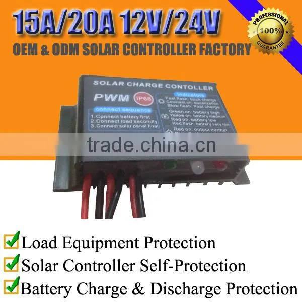 15A/20A 12V/24V Solar Battery Voltage Charge Regulator Controller Waterproof IP68 for Lead-acid Battery/lithium Battery/lifepo4