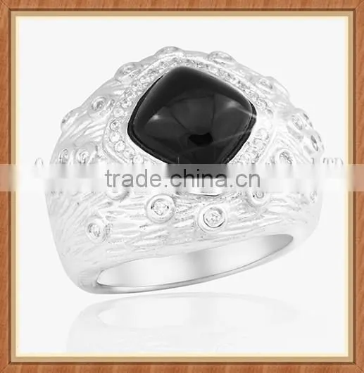 Elegant Vintage Design Black Jade Pure Silver Ring photo-3