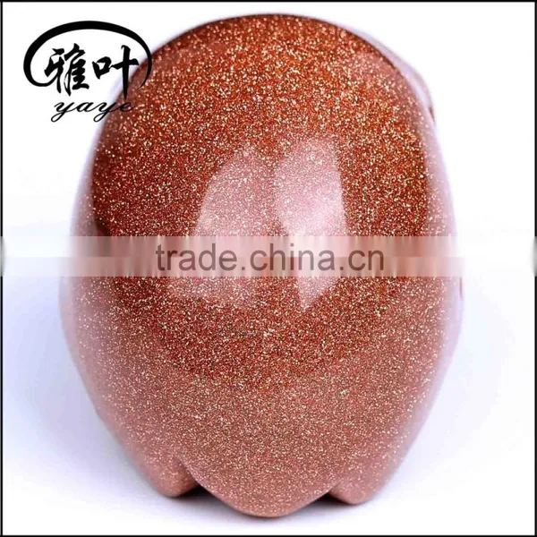 Wholesale 2inch Gold Sand Stone Handcrafts Skull Carving photo-3