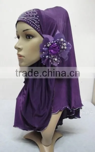 H289 Latest One Piece Instant Hijab With Flower and Rhinestones photo-2
