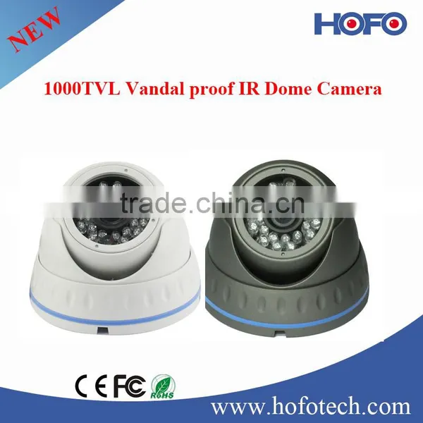 High Resolution 1000TVL Cctv Camera Vandalproof Mini Dome Camera With 24pcs LED