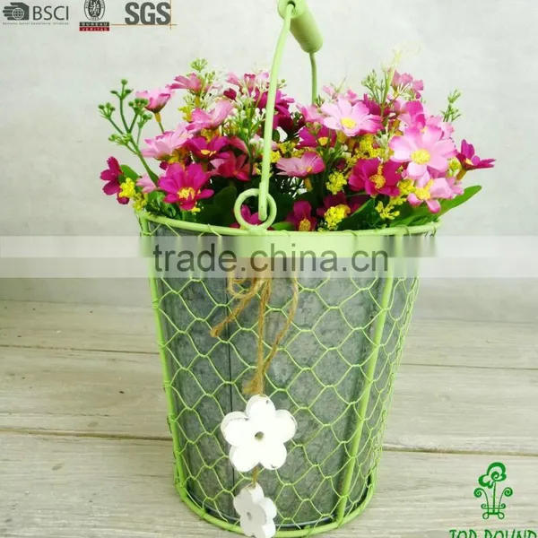 Round Barrel Decorative Green Metal Planters photo-6