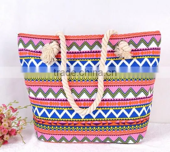 2016 Women's Canvas Straw Beach Bag Casual Tote Shoulder Bag Purse Handbag photo-3
