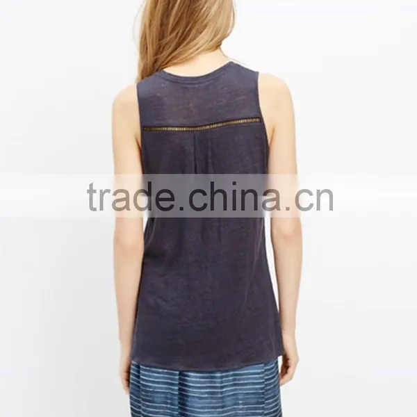 2015 New Fashion Ladies Linen Tank With Inset Lace, Lightweight Soft Vest For Women photo-2