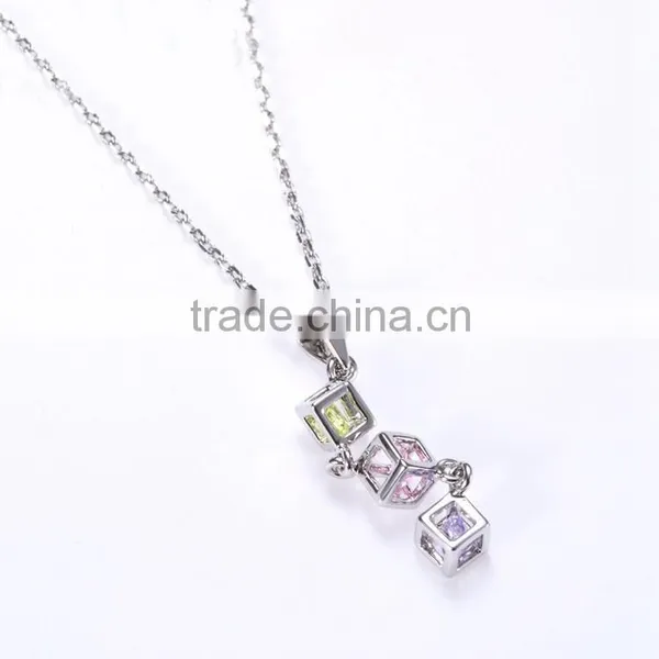 Website China 925 Sterling Silver Tricolor CZ Cube Pendant Necklace