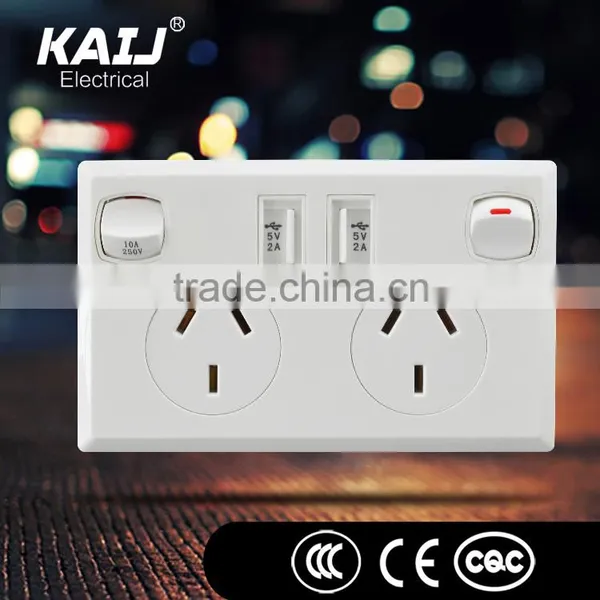 Wall Mounted Double 3 Pin Double Gang Double Usb Switch Socket photo-2