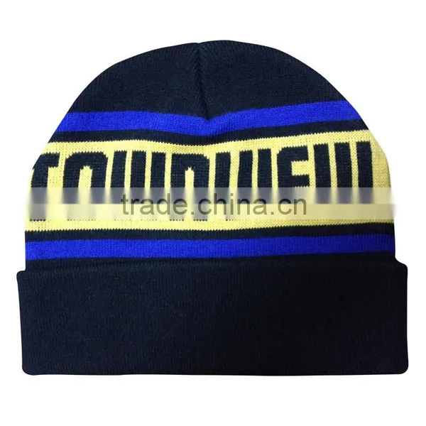 Fashion custom striped jacquard logo man knitted hat cap wholesale