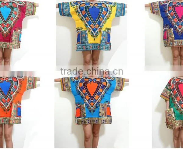 Retro HIPPIE BOHO GYPSY ART Music Festival African Dashiki Heart Shape Print Shirts Unisex Shirts