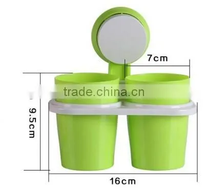 Sucker Hanging Plastic Two Cup Toothbrush Holder photo-6