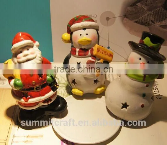 Ceramic 3d Santa Snowman Decoration Christmas Candle Holders photo-3