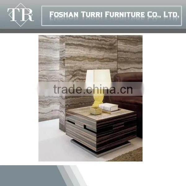 Modern Ebony Veneer MDF Base TV Stand With Natural Travertine Top photo-5