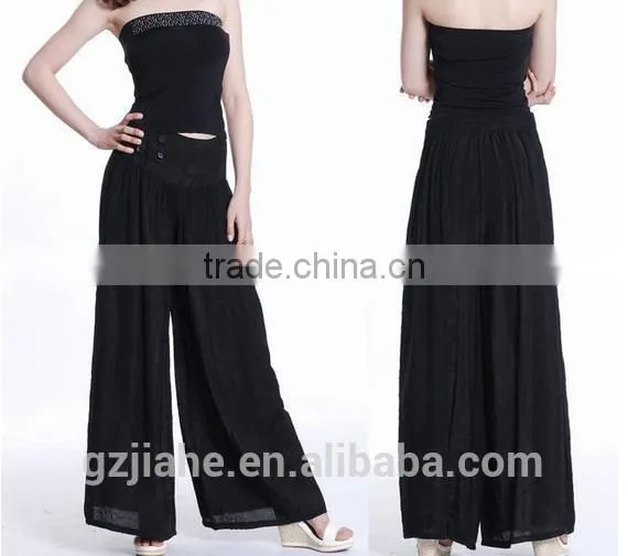 New Fashion Wide Leg Pants Trouser Women Loose Long Culottes Brocade Pants Dress