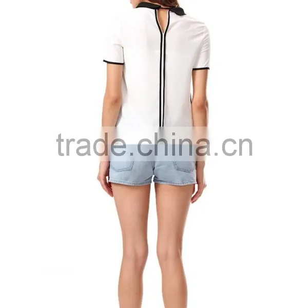 New Fashion Turtle Neck Short Sleeve Chiffon Woman Top photo-4