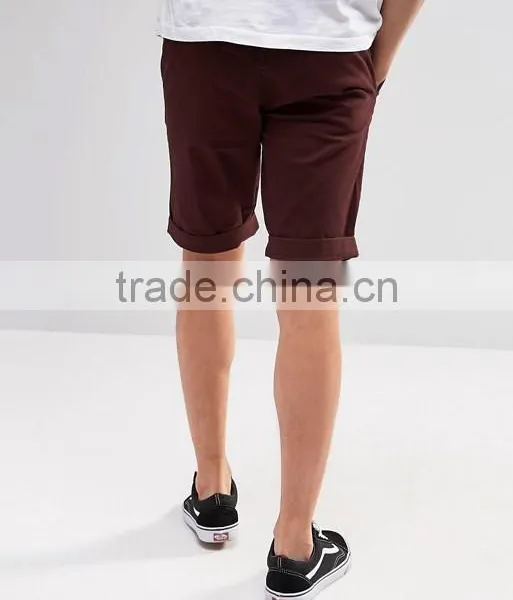 High Quality Latest Custom Side Slant Pockets Turn Up Hem Men's Brown Slim Fit 97% Cotton 3% Elastane Button Fly Fashion Shorts photo-2