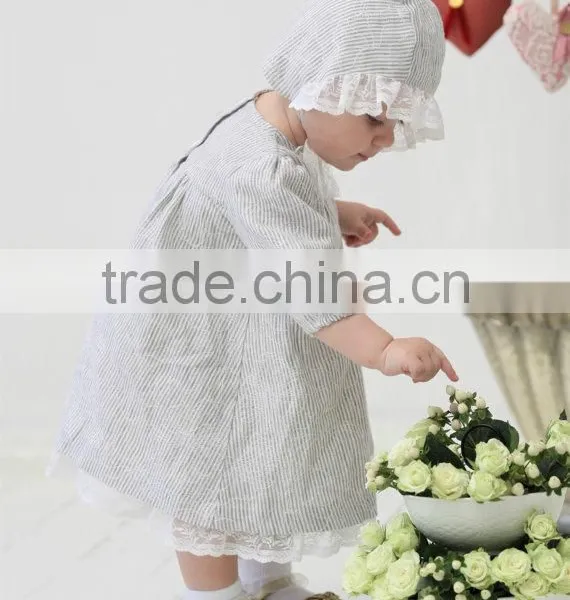 2017 Latest Western Style Kids Stripe Clothing Wholesale Cotton Frock Design Baby Linen Dress photo-3