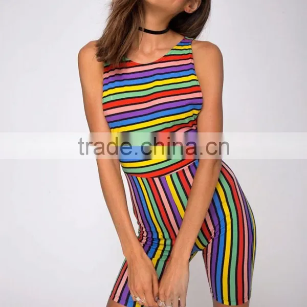 Designers Strip Rainbow Jumpsuit Summer Sublimation Print Body Suits Polyester Spandex Bodycon Custom Pants photo-2