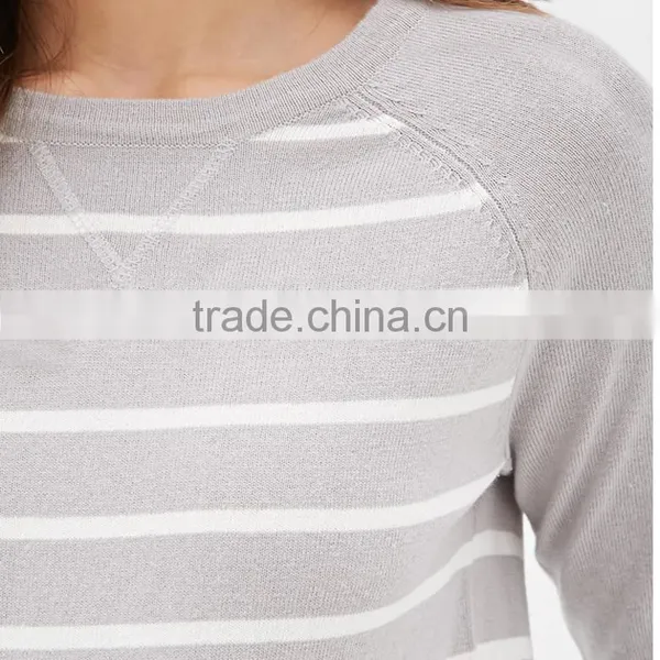 Long Sleeve Rib Knitted Striped Soft Latest Sweater Designs for Woman photo-4