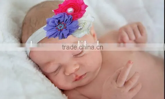 Fashionable Chiffon Shabby Flower Headbands With Pearl Beaded photo-2