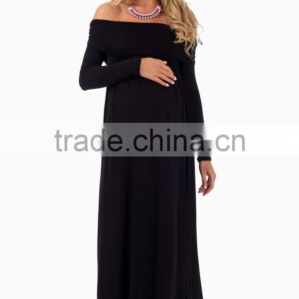 Wholesale Black Cowl Neck Long Sleeve Maternity Maxi Dresses for Ladies 2016 photo-4