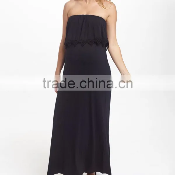 2016 New Maternity Dresses With Black Crochet-Trim Maternity Strapless Maxi Dress Women Clothing WD80817-22 photo-2