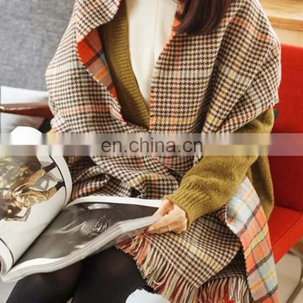 Double Lattice Scarf British Style Classic Houndstooth Cashmere Scarf photo-3
