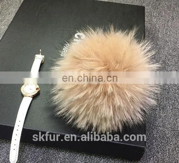 100% Real Raccoon Fur Pompom Keychain photo-4