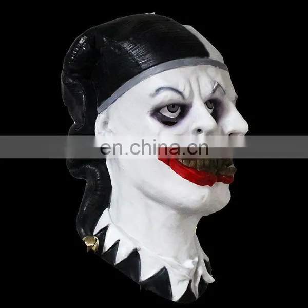 2 FACED JESTER With Ringing Bells Latex Jester Horror Mask Newly Jester Decorations