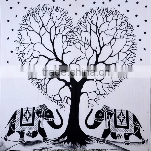 Indian Tapestry Cotton Bedding Bedsheet White Love Elephants Print Wall Hanging Tapestries Throw Mandala Print photo-2
