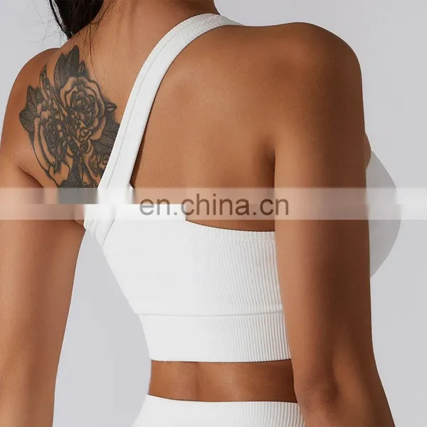 Ribbed One Shoulder Crop Sports Bras Women Factory Supply Backless Yoga Tank Tops photo-5