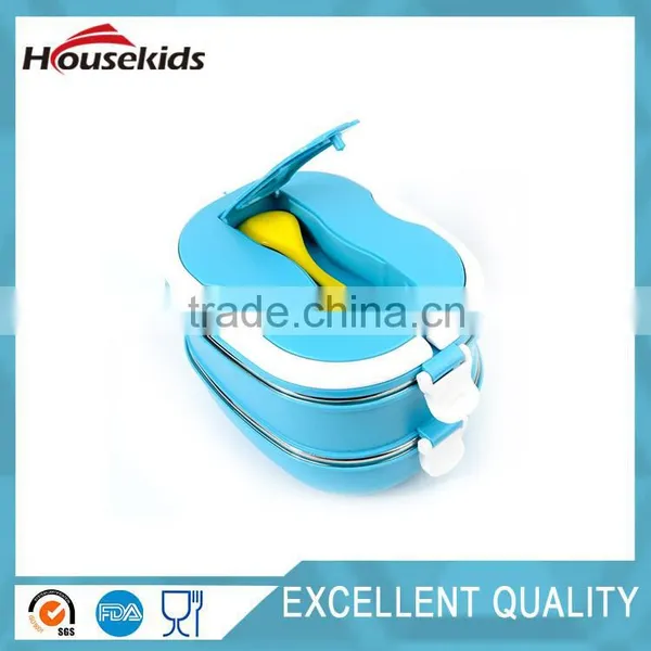 Stainless Steel Liner Double Bento Lunch Box Containers For Kids and Adults 1.8L Blue photo-3