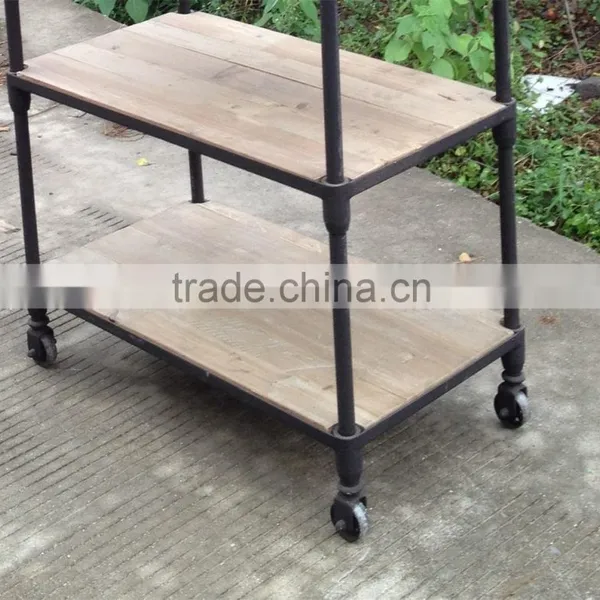 RE-1529 Custom Metal Frame Thick Wood Shelf With Wheel photo-3