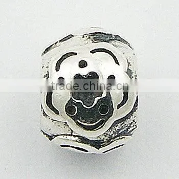 Ornamental Polished Flowers Round Sterling Silver Bead