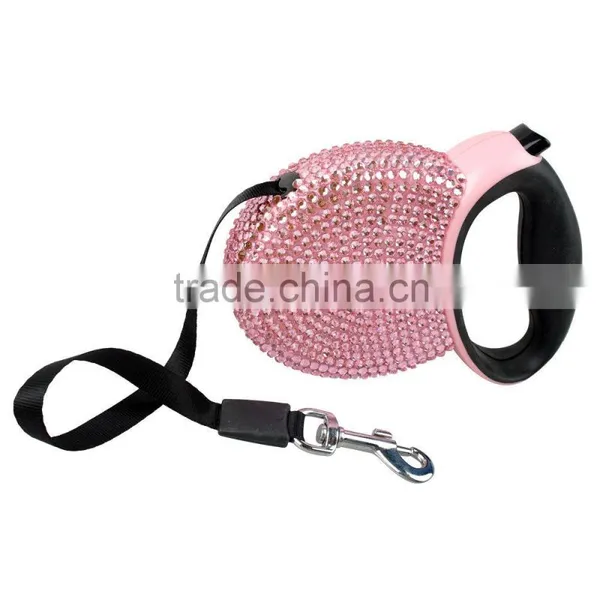 Bling Rhinestone Studded Retractable Dog Pet Leashes Extending Leads Pink/Blue photo-3