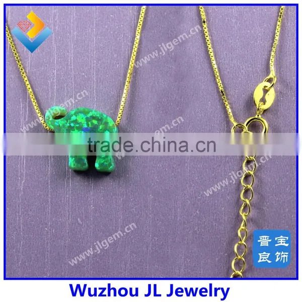 Fashion Synthetic OP11 Green Opal Elephant Pendant Sale Online Necklace photo-5