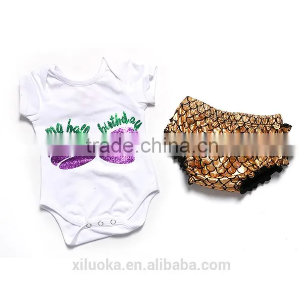 Baby Girls Ruffle Summer Outfits Mermaid Prints Mustard Day Clothing Set
