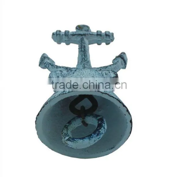 Nautical Dark Blue Whitewashed Cast Iron Anchor Hand Bell NBB 0021 photo-2