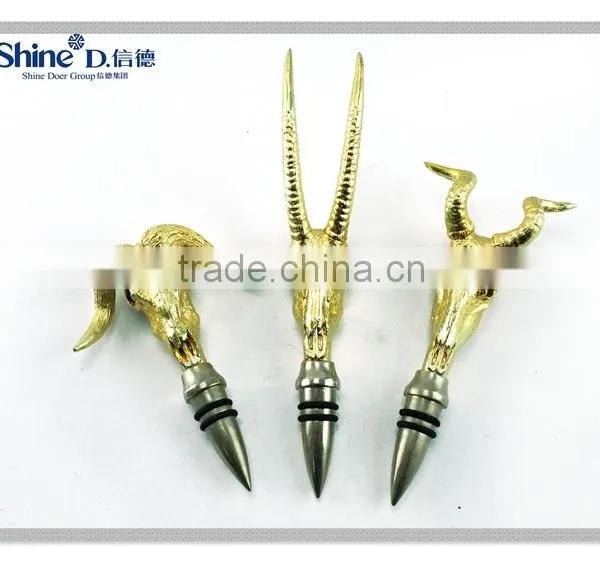 Gold Plating Deer Head Stainless Steel Bottle Wine Stopper Pourer Stopper Promotional Gift