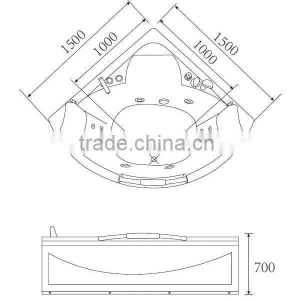 China Supplier Bathroom Corner Whirlpool Bath Tub CE Two People Indoor Whirlpool Massage Bathtub 1500 photo-3