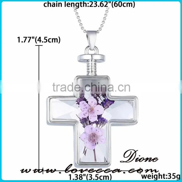 Fashion Latest Design Golden Cross Real Dried Flower Necklace Crystal photo-5