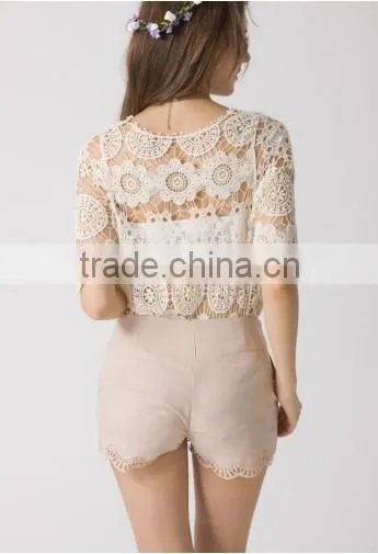 Sexy Women Crochet Sheer Lace Tops Sheer Vest Ladies Knitted Blouses photo-2