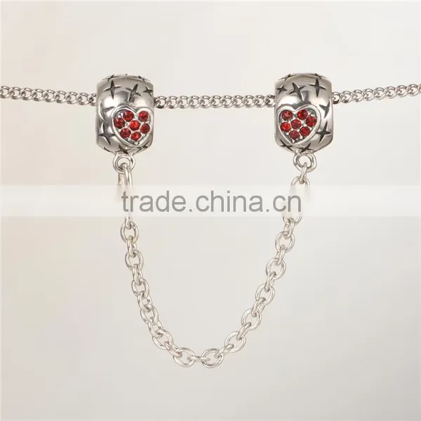925 Sterling Silver Heart Red CZ Safety Chains Mother Day Gift Bracelet Chains photo-6