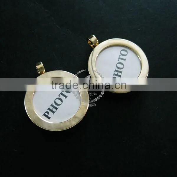14mm Round Bezel Base Tray Setting 14K Light Gold Plated Brass Photo Frame Brass Custom Pendant Charm Locket DIY1850232 photo-2