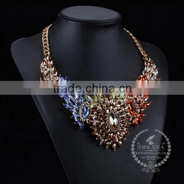 High Quality Vintage Colorful Rhinestone Chunky Statement Necklace Tin Alloy Fashion Women Pendant Necklace 6390058 photo-2