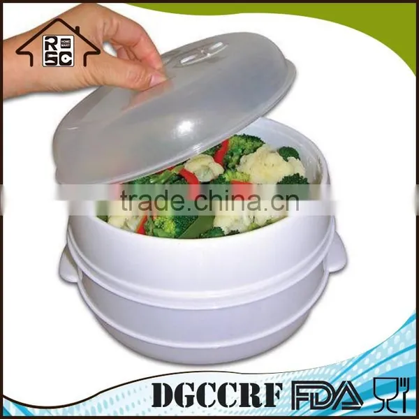 Classic Food Grade Plastic 2 Tier Microwave Steamer Food Cooker Container